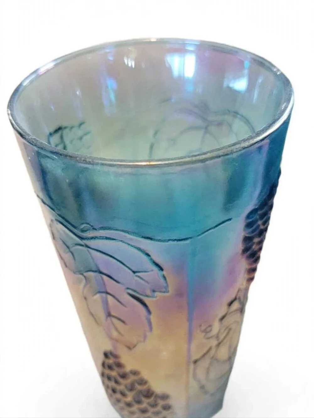 Vintage Indiana Glass Blue Carnival Glass - Harvest Grape Pitcher + 6 Tumblers -